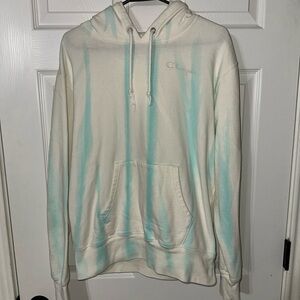 Champion Men's Cream and Light Blue Hoodie